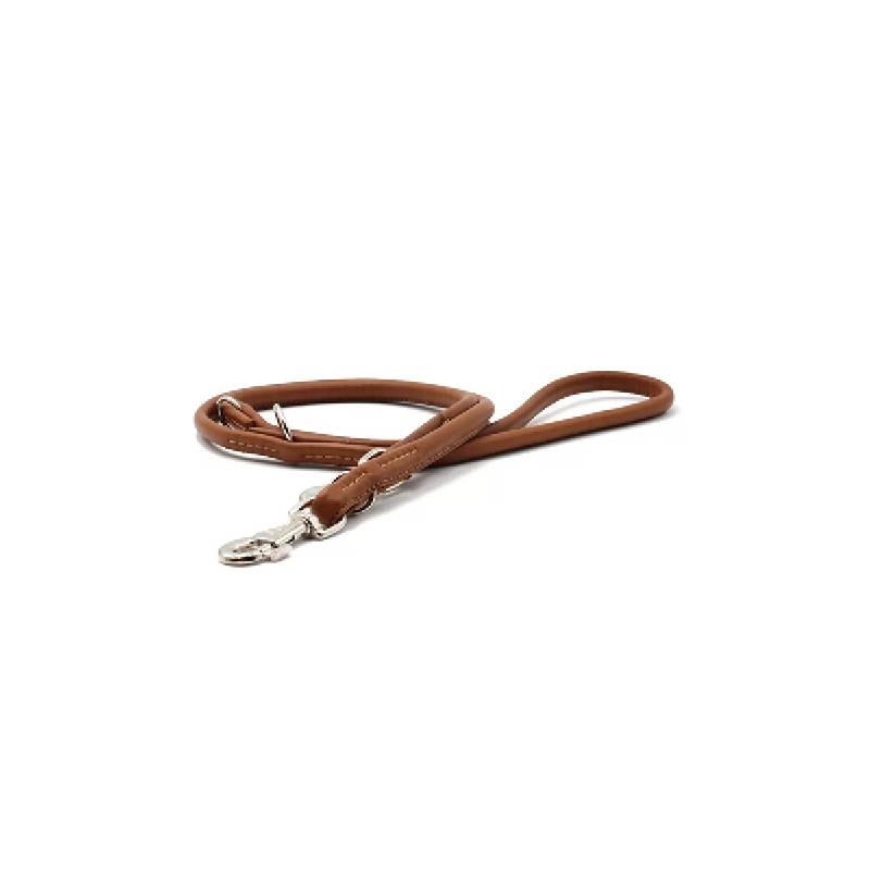 Rundleder-Leine in Cognac 6mm Silber