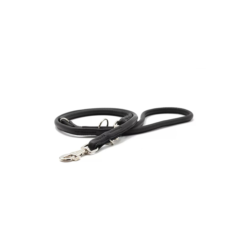 Rundleder-Leine in Schwarz 4mm Gold