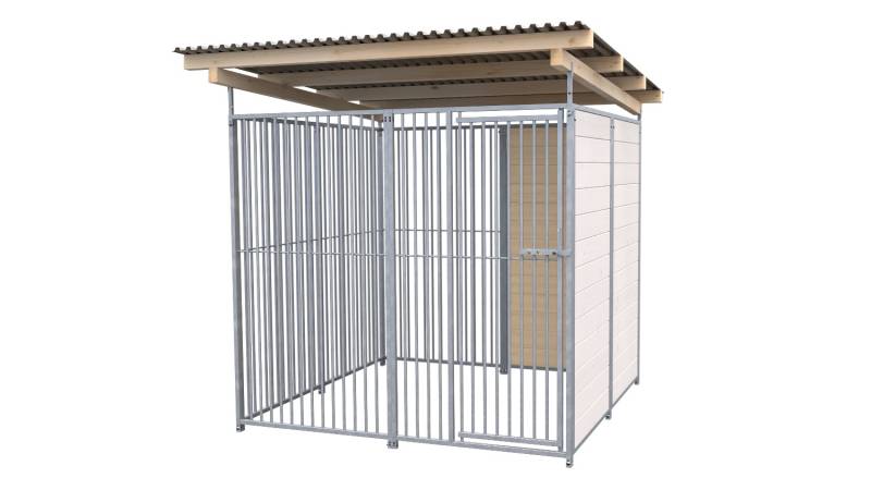 SAUERLAND Hundezwinger 2 x 2 m | 1,5-seitig geschlossen | weiß lasiert | Rohrsta...