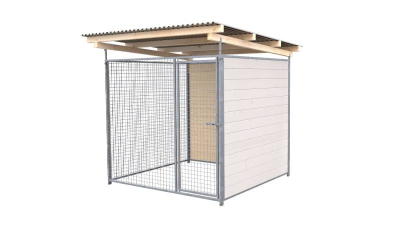 SAUERLAND Hundezwinger 2 x 2 m | 2-seitig geschlossen | weiß lasiert | Gitter 5x...
