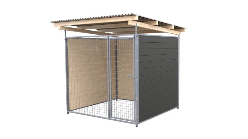 SAUERLAND Hundezwinger 2 x 2 m | 3-seitig geschlossen | graphitgrau | Gitter 5x5...