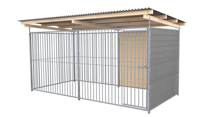 SAUERLAND Hundezwinger 2 x 3 m | 1,5-seitig geschlossen | platingrau | Rohrstab ...