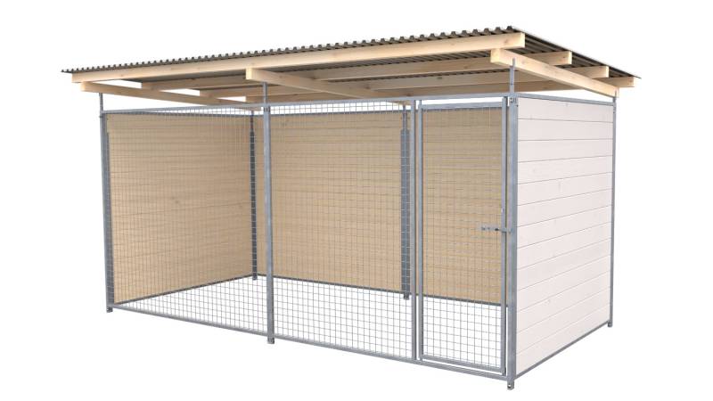 SAUERLAND Hundezwinger 2 x 3 m | 3-seitig geschlossen | weiß lasiert | Gitter 5x...