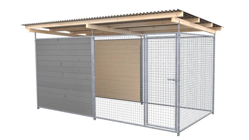 SAUERLAND Hundezwinger 2 x 3 m | hälftig geschlossen | platingrau | Gitter 5x5 c...