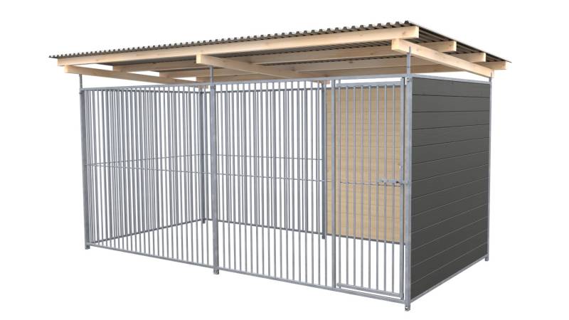 SAUERLAND Hundezwinger 2 x 4 m | 1,5-seitig geschlossen | graphitgrau | Rohrstab...
