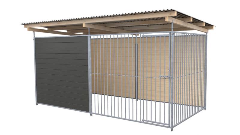 SAUERLAND Hundezwinger 2 x 4 m | 2,5-seitig geschlossen | graphitgrau | Rohrstab...