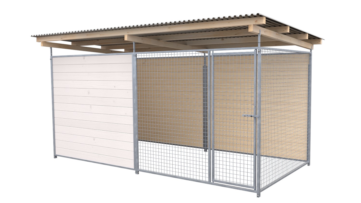 SAUERLAND Hundezwinger 2 x 4 m | 2,5-seitig geschlossen | weiß lasiert | Gitter ...