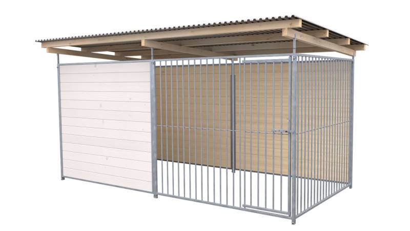 SAUERLAND Hundezwinger 2 x 4 m | 2,5-seitig geschlossen | weiß lasiert | Rohrsta...