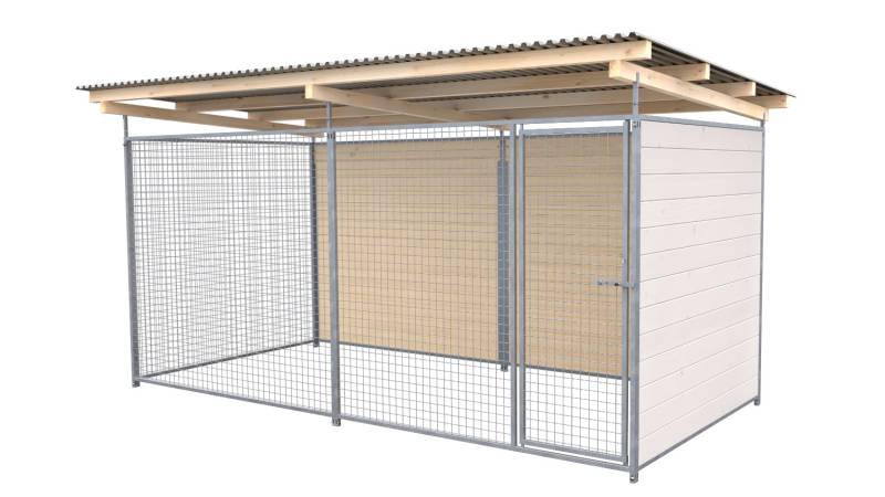 SAUERLAND Hundezwinger 2 x 4 m | 2-seitig geschlossen | weiß lasiert | Gitter 5x...