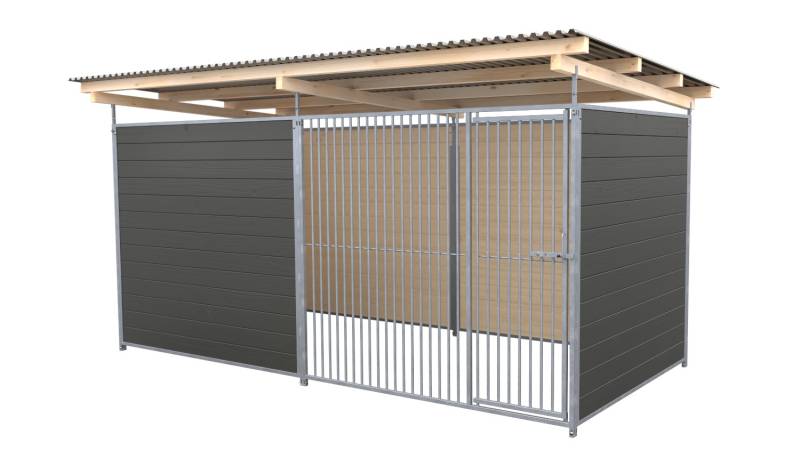 SAUERLAND Hundezwinger 2 x 4 m | 3,5-seitig geschlossen | graphitgrau | Rohrstab...