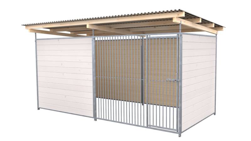 SAUERLAND Hundezwinger 2 x 4 m | 3,5-seitig geschlossen | weiß lasiert | Rohrsta...