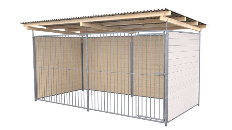 SAUERLAND Hundezwinger 2 x 4 m | 3-seitig geschlossen | weiß lasiert | Rohrstab ...