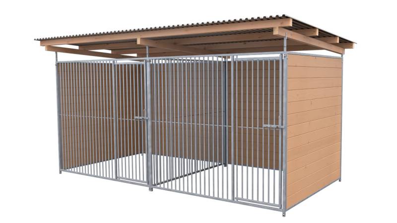 SAUERLAND Hundezwinger 2 x 4 m Doppelzwinger | 3-seitig geschlossen | braun impr...