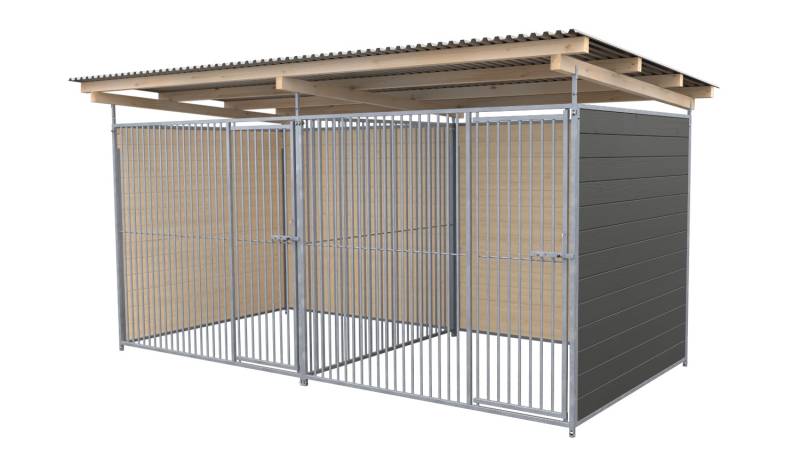 SAUERLAND Hundezwinger 2 x 4 m Doppelzwinger | 3-seitig geschlossen | graphitgra...