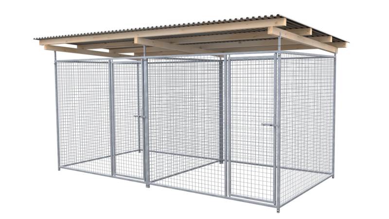 SAUERLAND Hundezwinger 2 x 4 m Doppelzwinger | rundum offen | Metall | Gitter