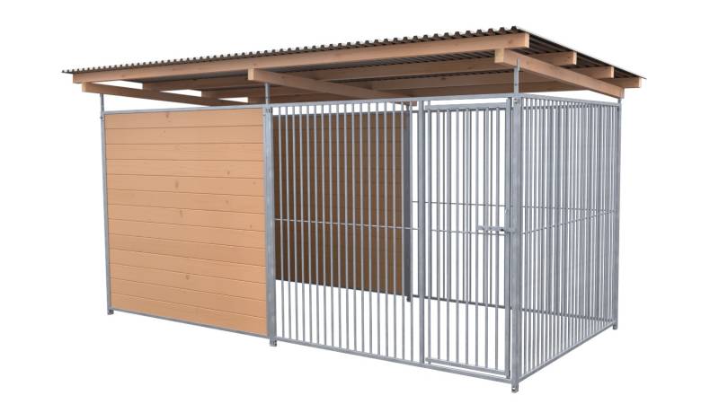 SAUERLAND Hundezwinger 2 x 4 m | hälftig geschlossen | braun imprägniert | Rohrs...