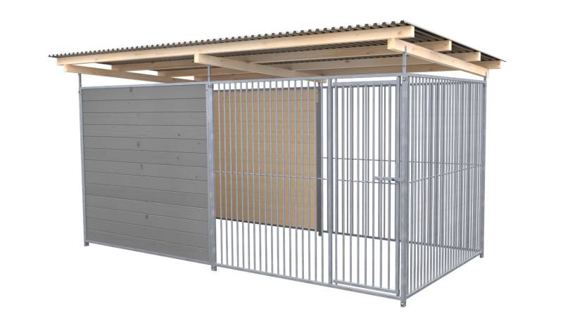 SAUERLAND Hundezwinger 2 x 4 m | hälftig geschlossen | platingrau | Rohrstab Abs...