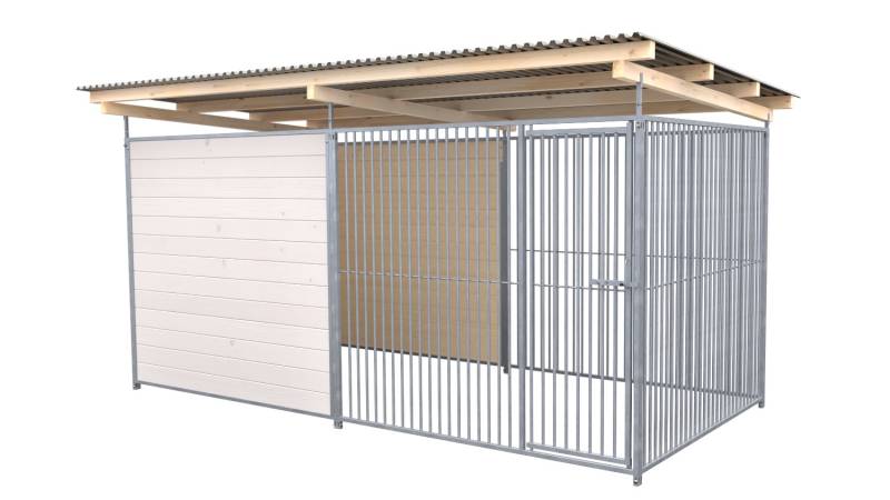 SAUERLAND Hundezwinger 2 x 4 m | hälftig geschlossen | weiß lasiert | Rohrstab A...