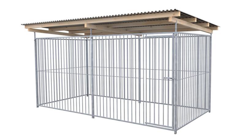 SAUERLAND Hundezwinger 2 x 4 m | rundum offen | Metall | Rohrstab Abstand 8 cm