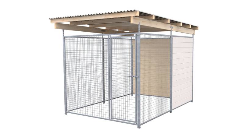 SAUERLAND Hundezwinger 3 x 2 m (Tiefbau) | 1,5-seitig geschlossen | weiß lasiert...