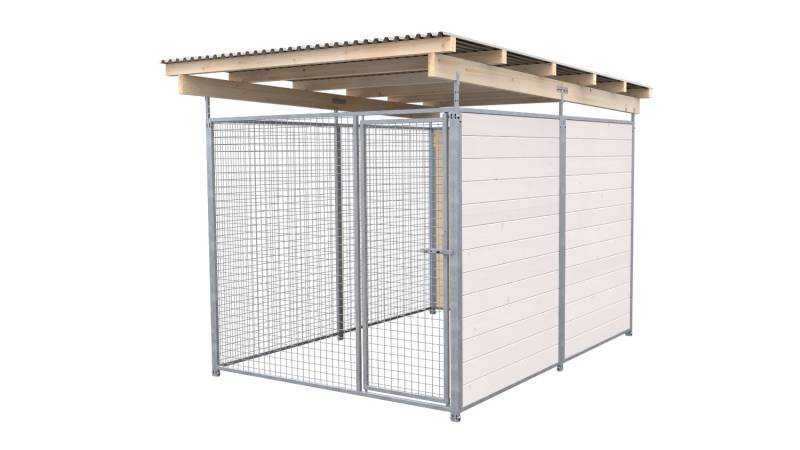 SAUERLAND Hundezwinger 3 x 2 m (Tiefbau) | 2-seitig geschlossen | weiß lasiert |...
