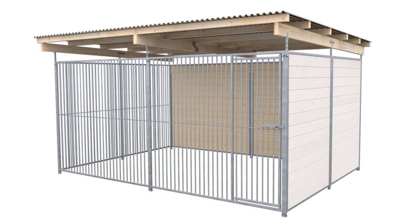 SAUERLAND Hundezwinger 3 x 3 m | 2-seitig geschlossen | weiß lasiert | Rohrstab ...