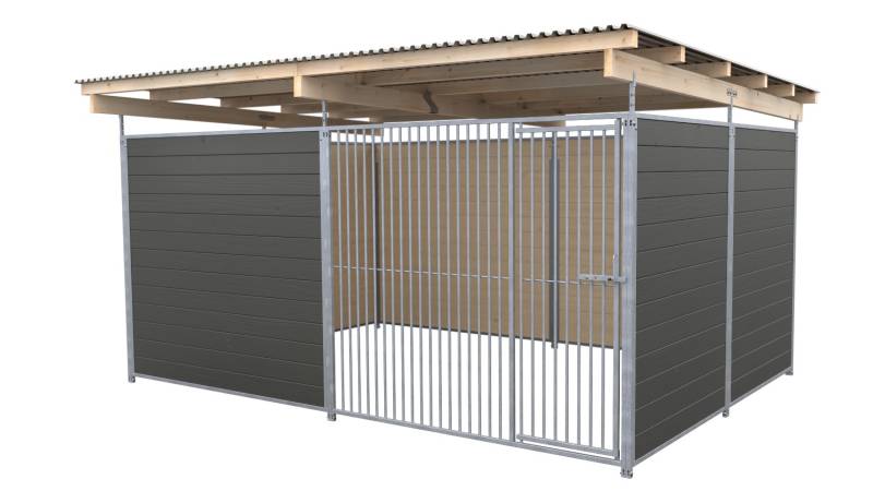 SAUERLAND Hundezwinger 3 x 3 m | 3,5-seitig geschlossen | graphitgrau | Rohrstab...