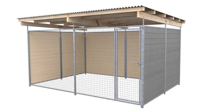 SAUERLAND Hundezwinger 3 x 3 m | 3-seitig geschlossen | platingrau | Gitter 5x5 ...