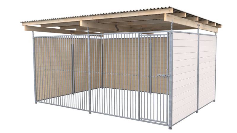SAUERLAND Hundezwinger 3 x 3 m | 3-seitig geschlossen | weiß lasiert | Rohrstab ...