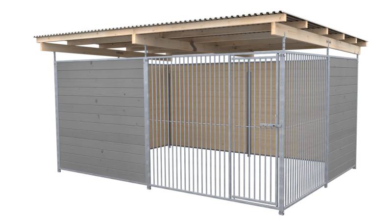 SAUERLAND Hundezwinger 3 x 3 m | offene Ecke | platingrau | Rohrstab Abstand 5 c...