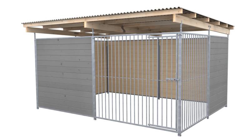 SAUERLAND Hundezwinger 3 x 3 m | offene Ecke | platingrau | Rohrstab Abstand 8 c...