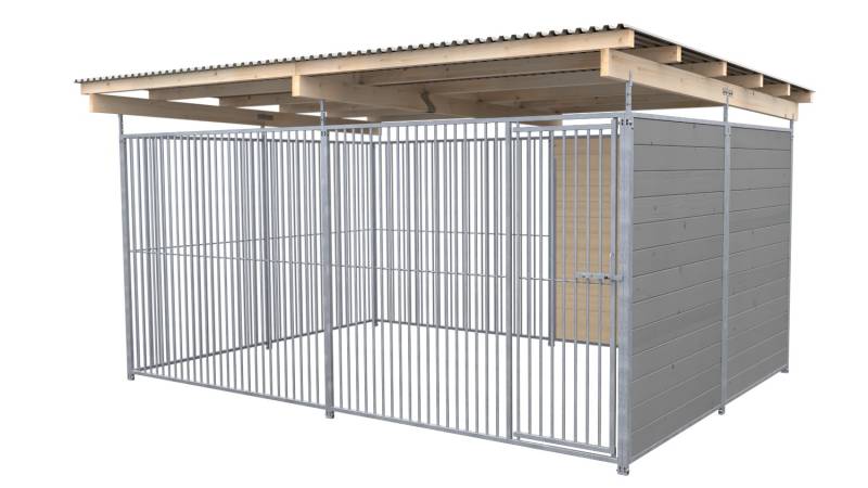 SAUERLAND Hundezwinger 3 x 4 m | 1,5-seitig geschlossen | platingrau | Rohrstab ...