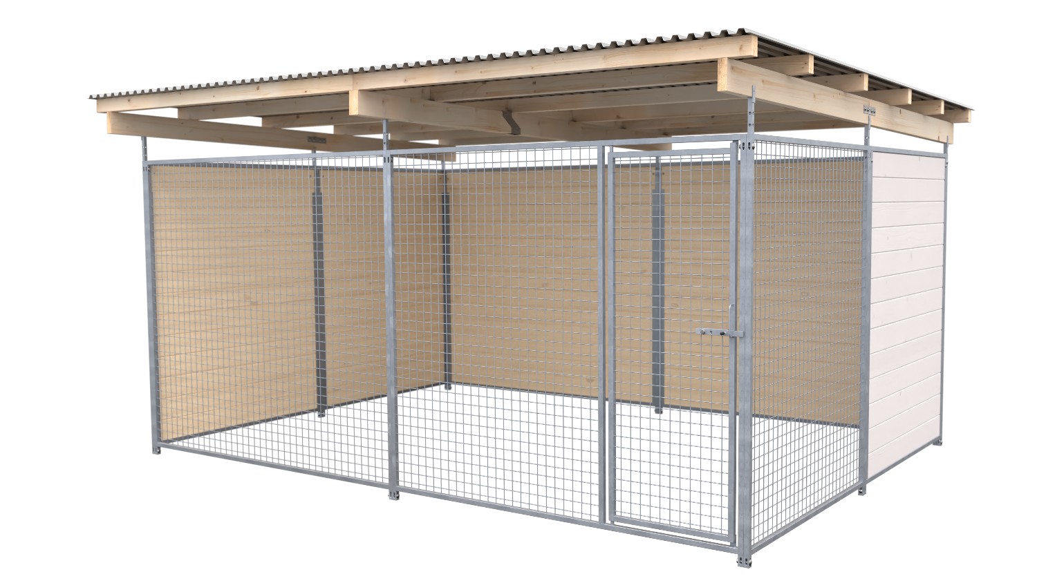 SAUERLAND Hundezwinger 3 x 4 m | 2,5-seitig geschlossen | weiß lasiert | Gitter ...