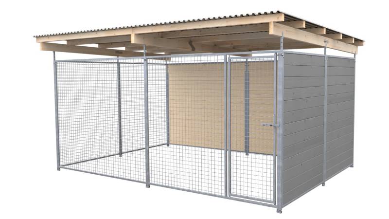 SAUERLAND Hundezwinger 3 x 4 m | 2-seitig geschlossen | platingrau | Gitter 5x5 ...