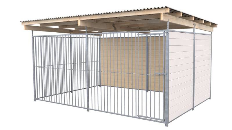 SAUERLAND Hundezwinger 3 x 4 m | 2-seitig geschlossen | weiß lasiert | Rohrstab ...