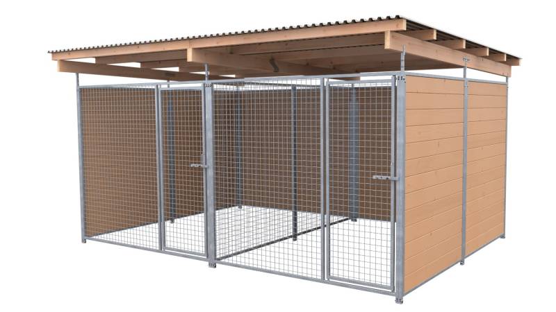 SAUERLAND Hundezwinger 3 x 4 m Doppelzwinger | 3-seitig geschlossen | braun impr...