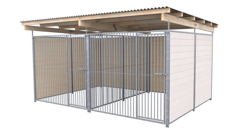 SAUERLAND Hundezwinger 3 x 4 m Doppelzwinger | 3-seitig geschlossen | weiß lasie...