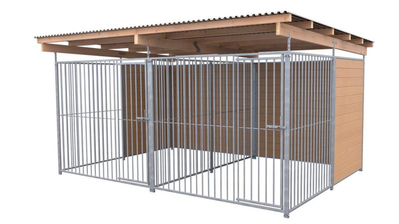 SAUERLAND Hundezwinger 3 x 4 m Doppelzwinger | hälftig geschlossen | braun imprä...