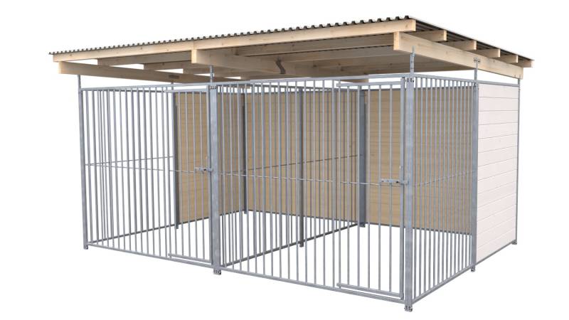 SAUERLAND Hundezwinger 3 x 4 m Doppelzwinger | hälftig geschlossen | weiß lasier...