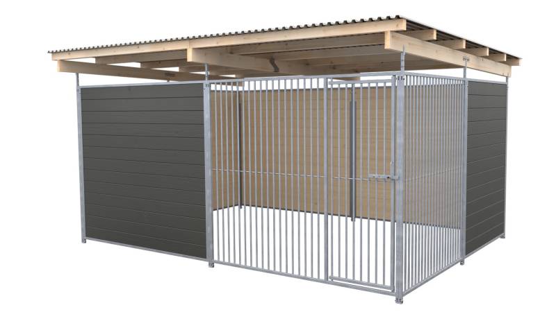 SAUERLAND Hundezwinger 3 x 4 m | offene Ecke | graphitgrau | Rohrstab Abstand 5 ...