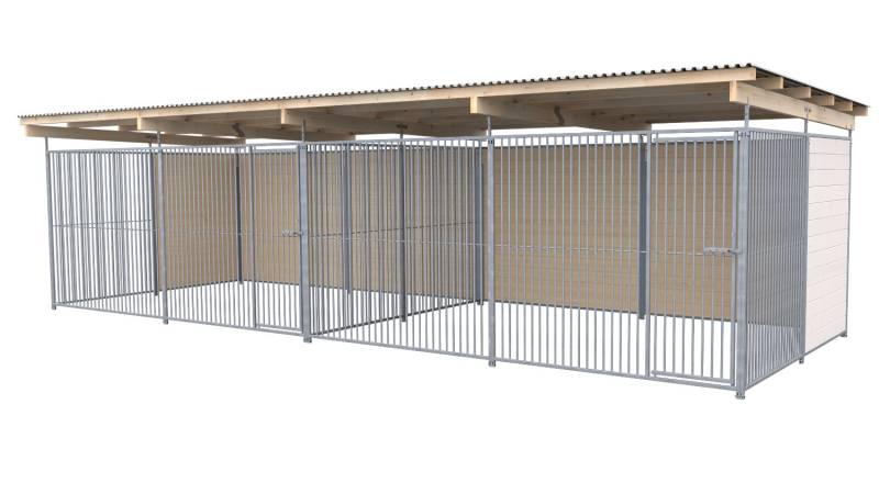 SAUERLAND Hundezwinger 3 x 8 m Doppelzwinger | hälftig geschlossen | weiß lasier...