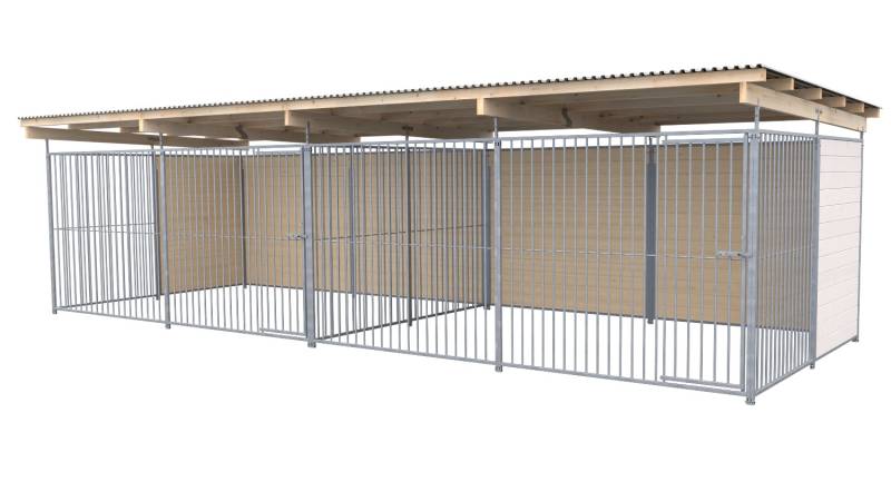 SAUERLAND Hundezwinger 3 x 8 m Doppelzwinger | hälftig geschlossen | weiß lasier...