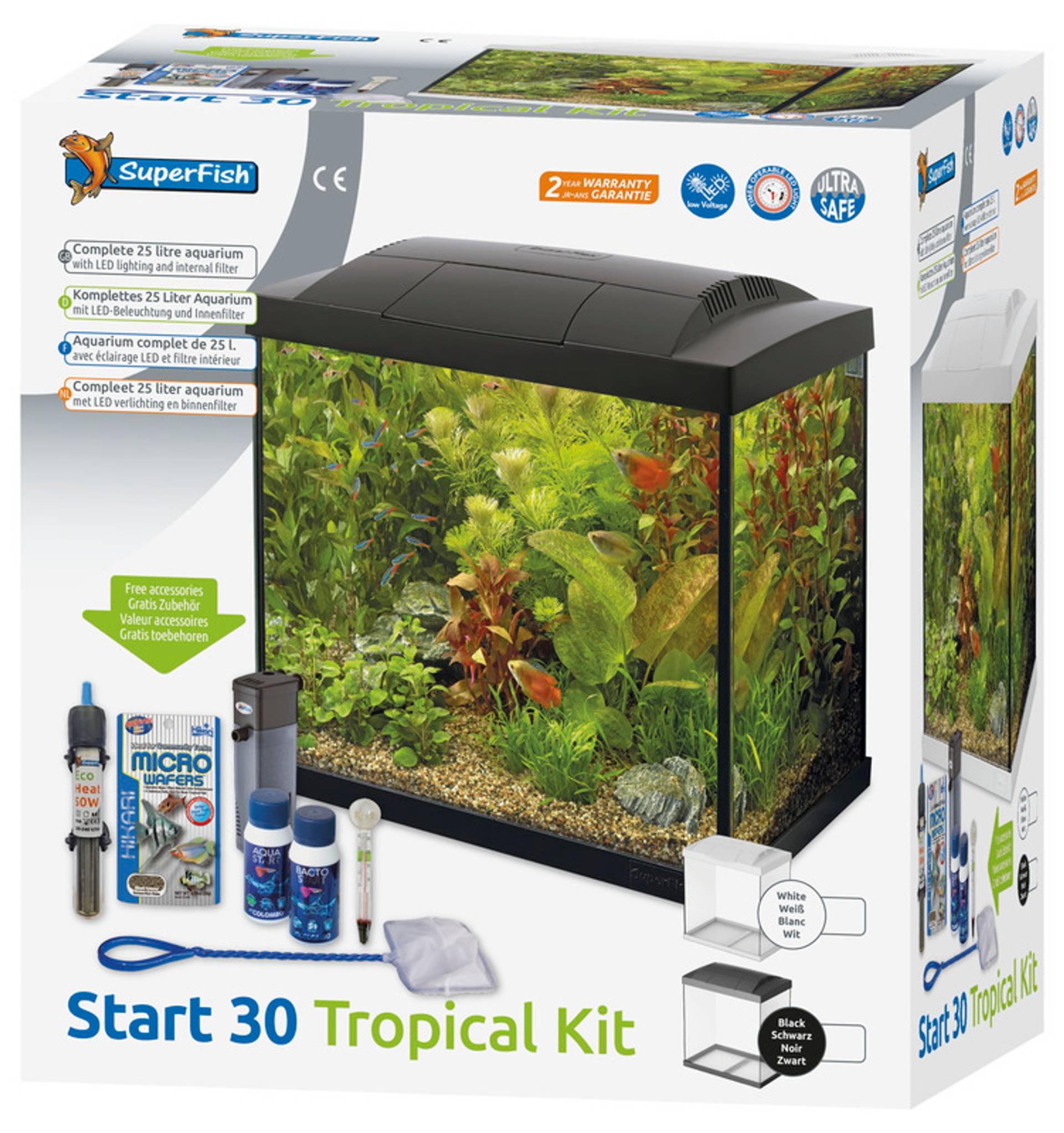 SF Tropical Set 30 Aquarium weiß inkl. Filter, Heizer, Wasseraufbereiter, Kescher usw.