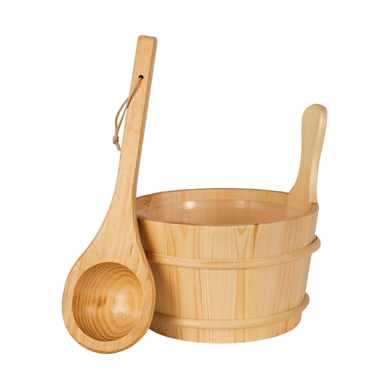 Sauna-Zubehörset Eimer und Löffel 3-teilig, Sauna-Set aus naturbelassenem Holz