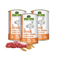 Schecker Hundemenü - Strauß mit Hirse, Fenchel und Mineralerde Schecker Hundemenü - Strauß mit Hirse, Fenchel und Mineralerde
