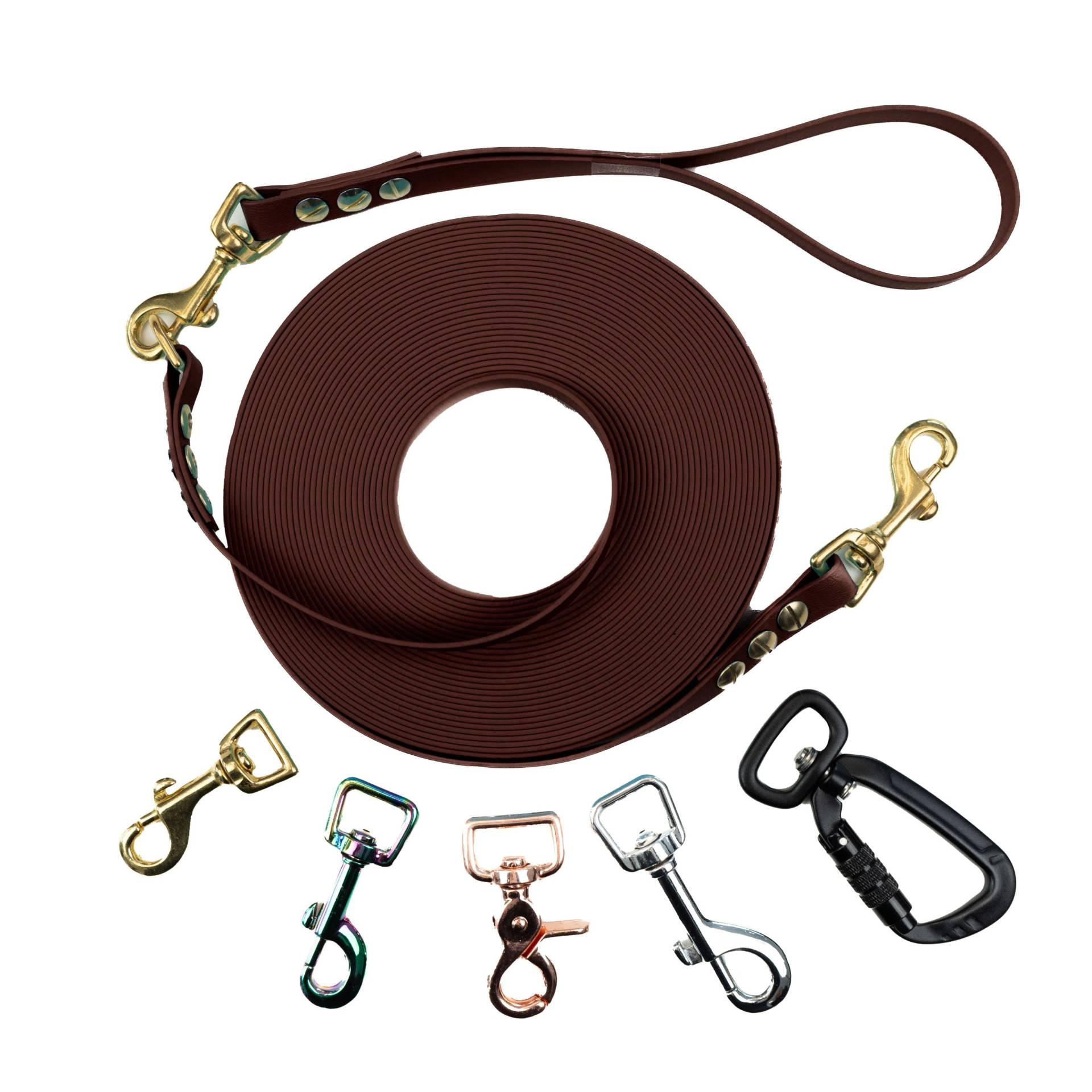 Schleppleine Superflex Dunkelbraun - Hunde bis 15kg 13mm-15m-Bolzenkarabiner Rose-abnehmbare Handschlaufe