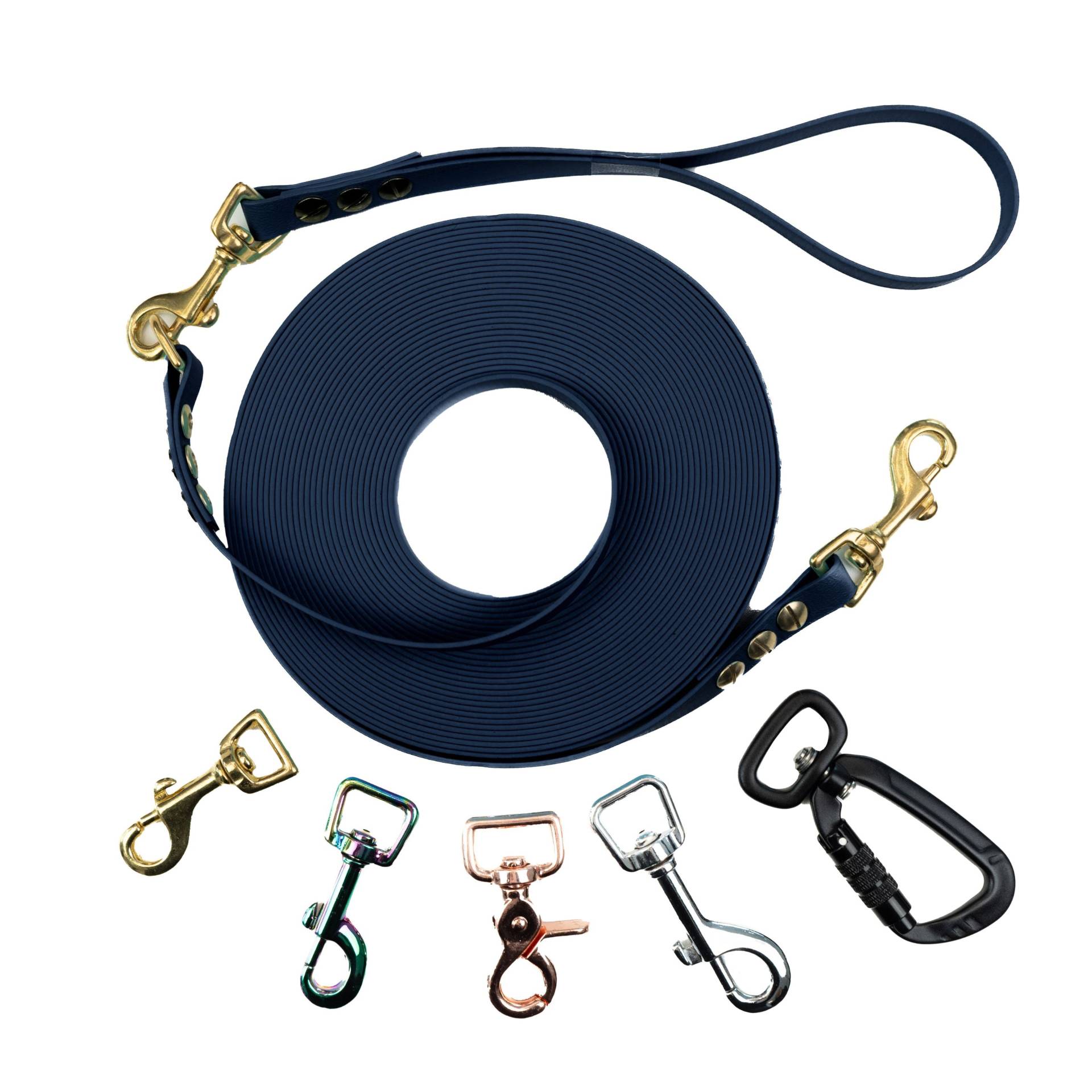 Schleppleine mit abnehmbarer Handschlaufe Dark Blue 5m / 25mm / Gold von EMMY&PEPE