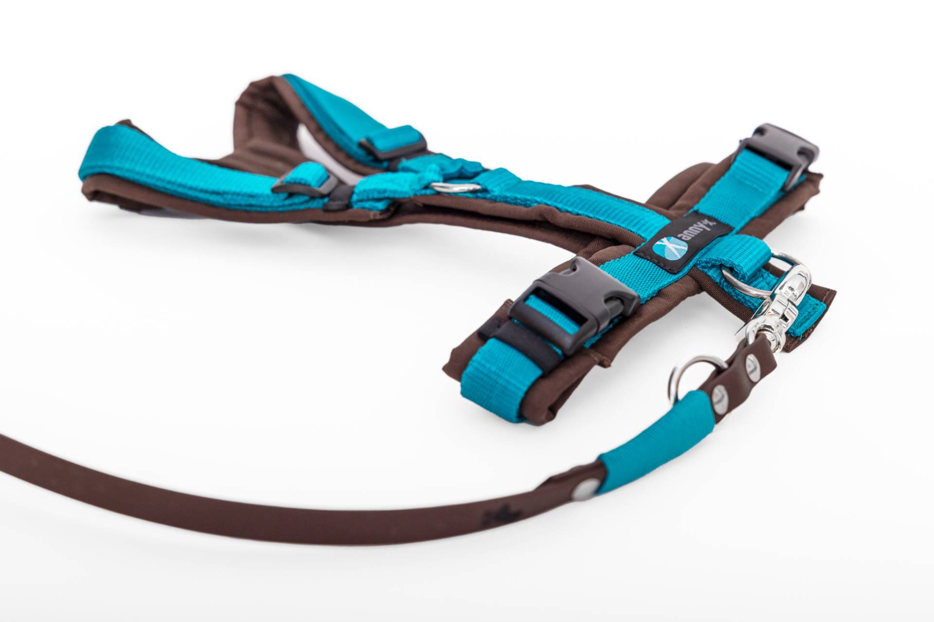 Set Leine & Brustgeschirr in braun-petrol M Biothane (Größe M)