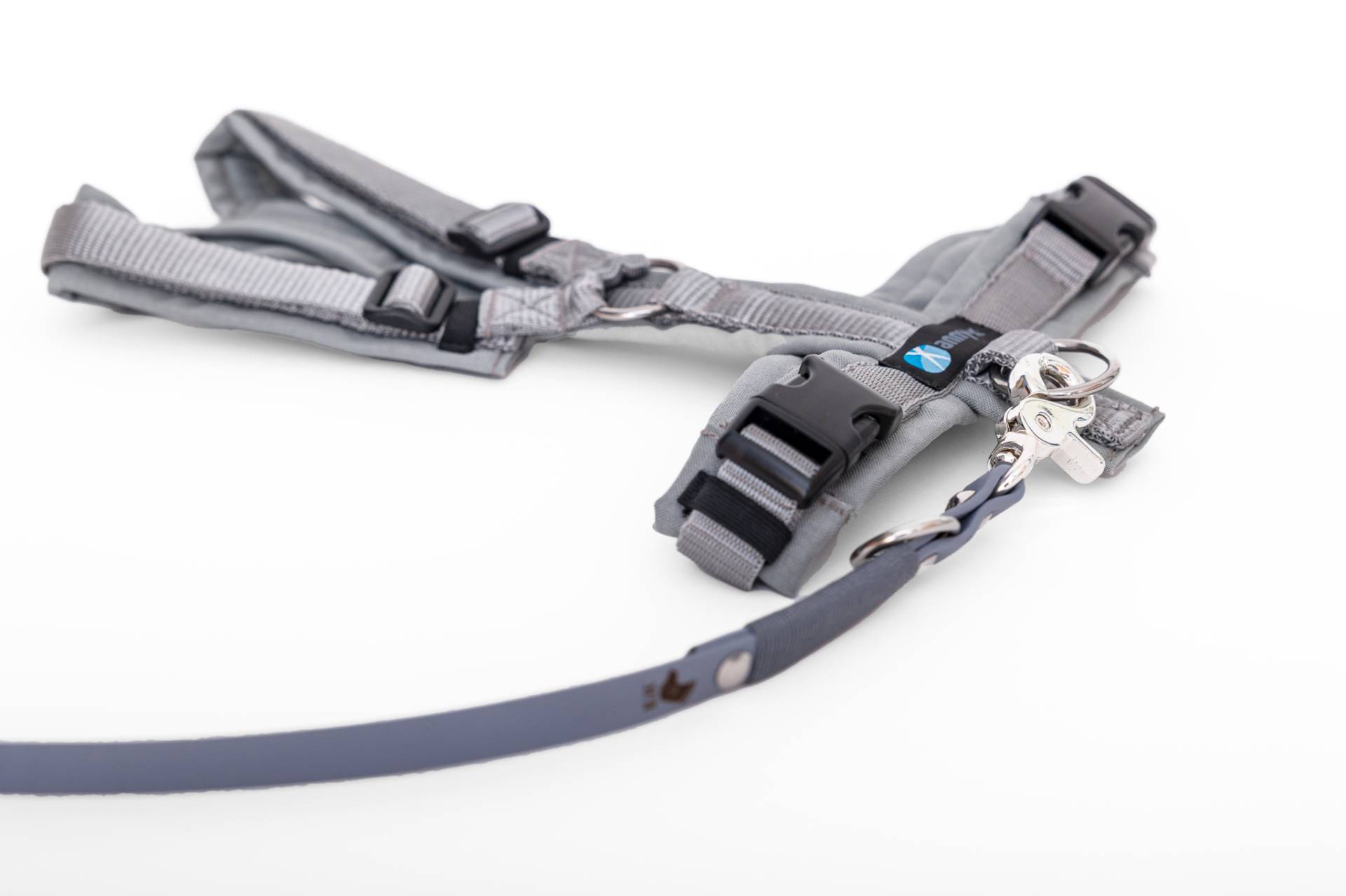 Set Leine & Brustgeschirr in grau-silber M Biothane (Größe M)