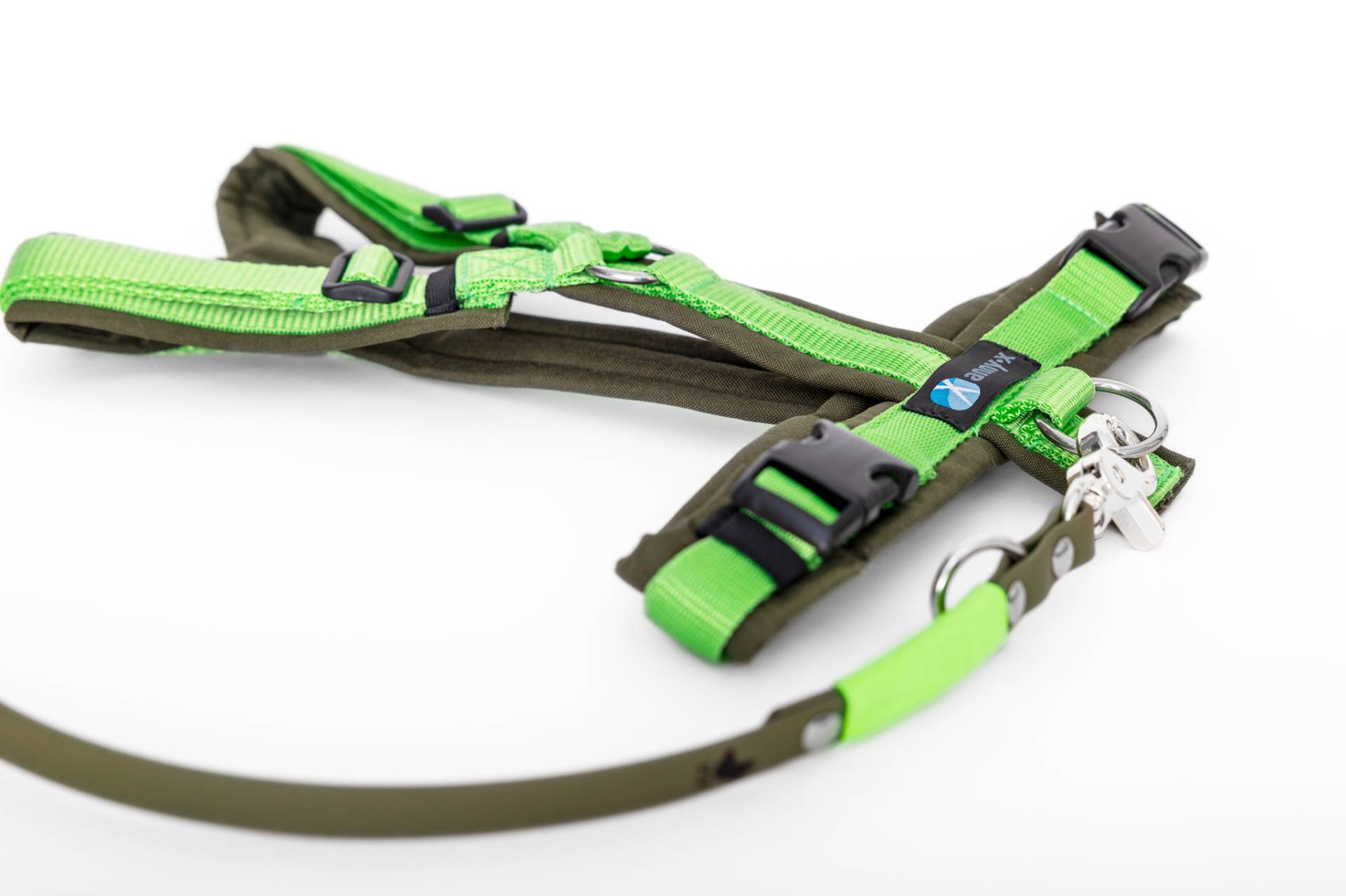 Set Leine & Brustgeschirr in oliv-hellgrün M Biothane (Größe L)